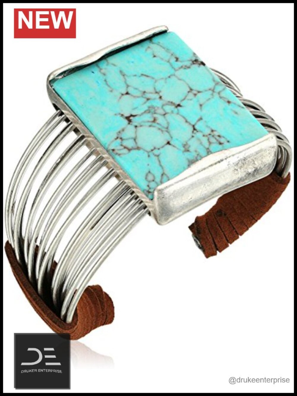 Women's Silver Tone Cuff Bracelet Turquoise Stone Wrap Slip On